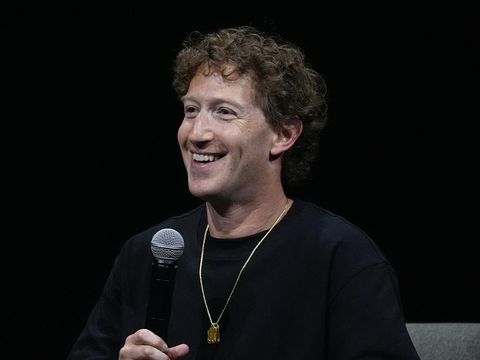 Mark Zuckerberg, chief executive officer of Meta, makes a point during an appearance at SIGGRAPH 2024, the premier conference on computer graphics and interactive techniques, Monday, July 29, 2024, in the Colorado Convention Center in downtown Denver. (AP Photo/David Zalubowski)