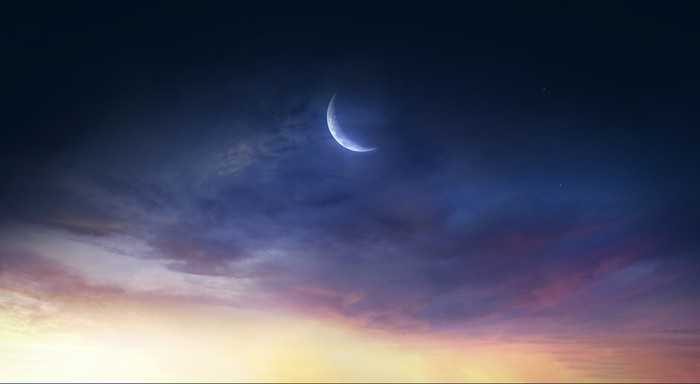 Sky night stars and moon, islamic night,sunset
