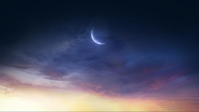 Sky night stars and moon, islamic night,sunset