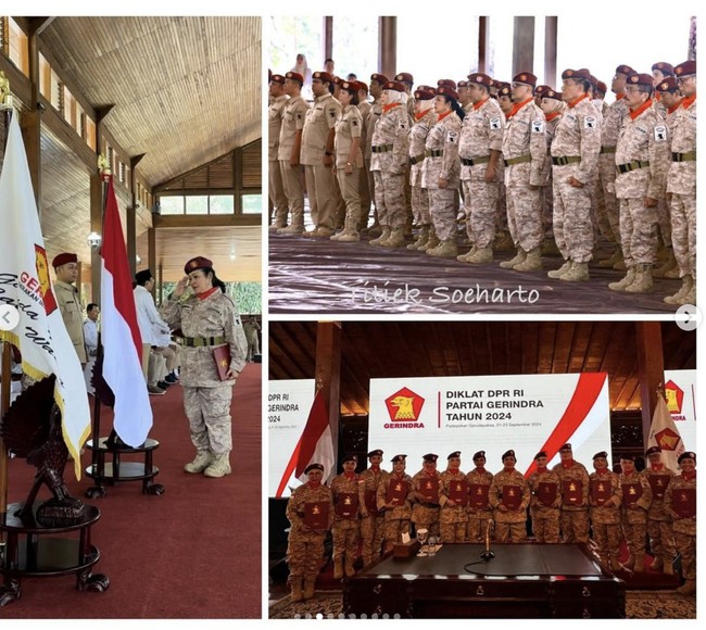 Hambalang, 21-23 sept 2024. Mengikuti Diklat bagi anggota DPR RI dari Partai Gerindra. 86 anggota DPR RI terpilih dari Partai Gerindra siap mengabdi kepada Negara dan Bangsa, tulis Titiek. (Foto: Intagram/@titieksoeharto)