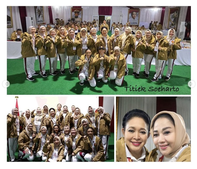 Di kesempatan yang sama, ibu dari desainer Didit Hediprasetyo ini juga memakai seragam lainnya berupa track-suit putih dipadu parka coklat. (Foto: Intagram/@titieksoeharto)