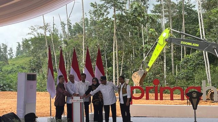 Jokowi saat meresmikan proyek hotel di IKN (Eva/detikcom)