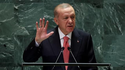 Turkeys President Tayyip Erdogan addresses the 79th United Nations General Assembly at U.N. headquarters in New York, U.S., September 24, 2024. REUTERS/Mike Segar Purchase Licensing Rights