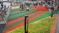 Sejumlah anak bermain di kawasan Ruang Terbuka Hijau (RTH) Vatulemo di Palu, Sulawesi Tengah, Kamis (26/9/2024).
