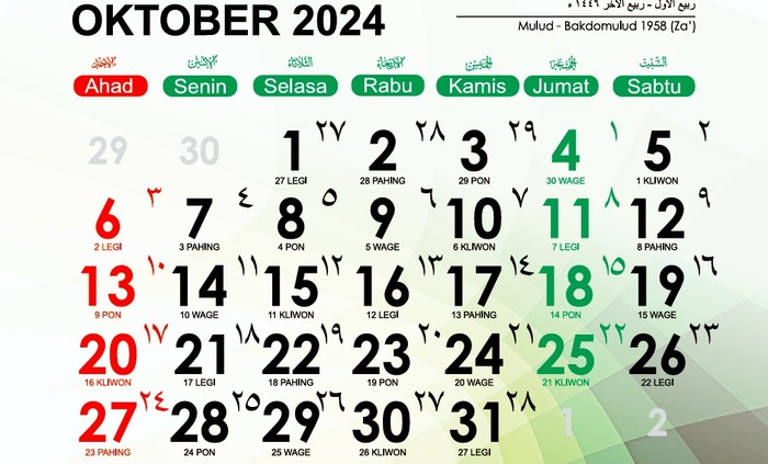 Kalender Oktober 2024
