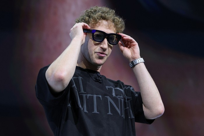 Meta CEO Mark Zuckerberg presents Orion AR Glasses, as he makes a keynote speech during the Meta Connect annual event, at the companys headquarters in Menlo Park, California, U.S. September 25, 2024. REUTERS/Manuel Orbegozo