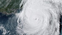 Selain citra satelit NASA, Badan Kelautan dan Atmosfer Nasional (NOAA) juga menunjukkan Badai Helene di Teluk Meksiko bergerak menuju Florida. (NOAA via AP)  