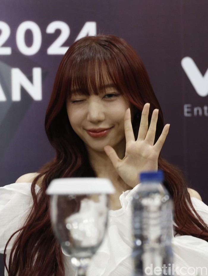 Secret Number menghadiri dalam konferensi pers Secret Number [pasSworLd concert] di kawasan Jalan Barito, Kebayoran Baru, Jakarta Selatan pada Jumat (27/9/2024).