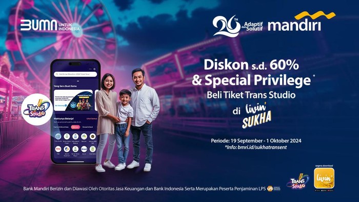 Ingin liburan seru ke Trans Studio Themepark tapi tetap hemat? Kini, kamu bisa menikmati kemudahan dan diskon menarik hanya dengan menggunakan Livin by Bank Mandiri!