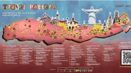 Tangkapan layar peta perjalanan (travel pattern) wisata religi katolik di Pulau Flores, Nusa Tenggara Timur (NTT). (Istimewa)