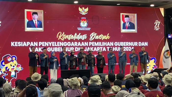 Acara konsolidasi KPU DKI Jakarta daerah (konsolda) ini digelar di Hotel Mercure, Ancol, Jakarta Utara, Minggu (29/9/2024), sekitar 2.011 orang PPS dan PPK.