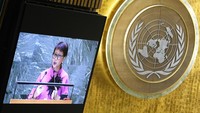 Setelah ‘pensiun’ dari Menteri Luar Negeri RI, menteri kabinet Jokowi yang genap dua periode menjabat tanpa reshuffle itu mendapat kepercayaan dari orang nomor satu PBB untuk menjadi utusan khusus soal isu air global. (AP Photo/Pamela Smith)