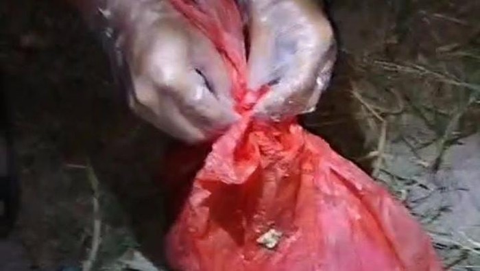 Polisi mengamankan kantongan plastik berisi mayat bayi hasil aborsi mahasiswi KKN di Luwu Timur.