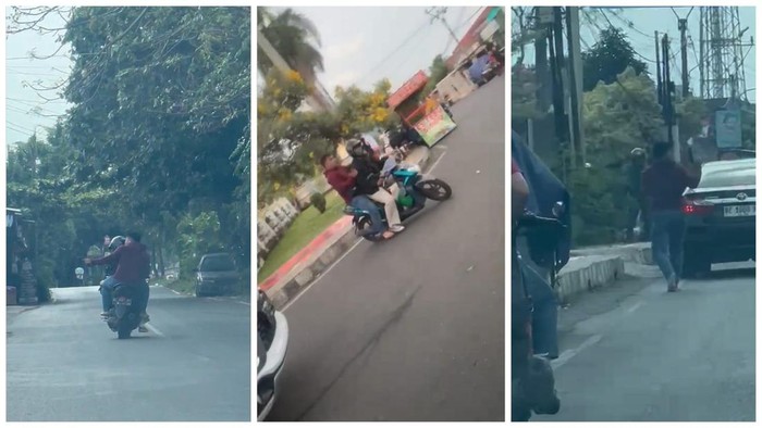 Kompilasi foto aksi koboi todongkan senpi di Bandar Lampung.