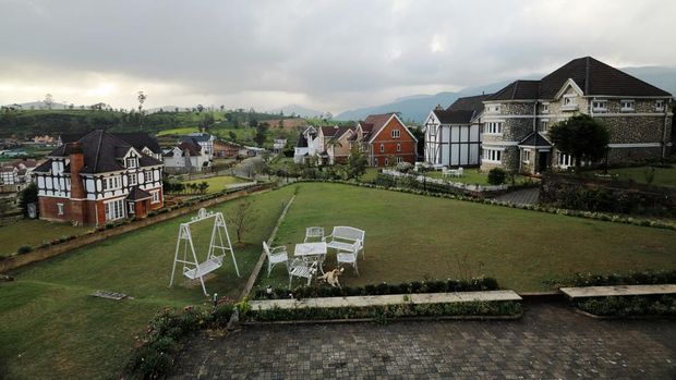 Nuwara Eliya, Sri Lanka - 23 January 2023. A modern cottage village in colonial british architectural style.