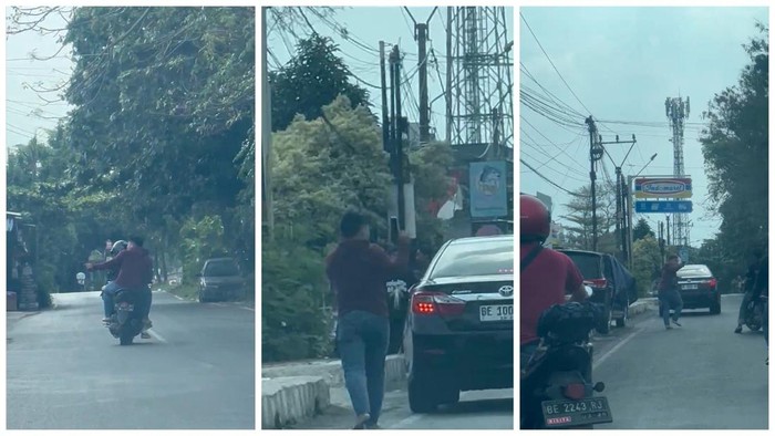 Momen pria todongkan pistol ke pengandara di Bandar Lampung