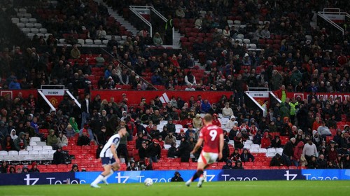 MANCHESTER, ENGLAND - SEPTEMBER 29: General view inside the stadium, showing the amount of empty seats during the Premier League match between Manchester United FC and Tottenham Hotspur FC at Old Trafford on September 29, 2024 in Manchester, England. (Photo by Carl Recine/Getty Images)