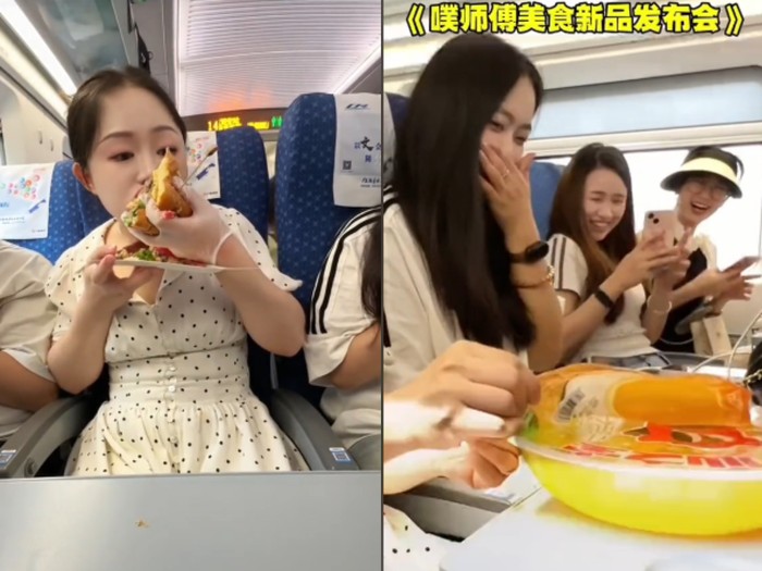 Mukbang di kereta dan ajak penumpang makan bareng