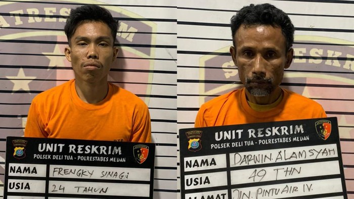 Pelaku Frengky dan Darwin saat diamankan di kantor polisi.