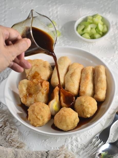 Pempek or empek-empek is a food made from soft ground fish meat mixed with starch or sago flour, as well as a composition of several other ingredients such as eggs, mashed garlic, flavoring, and salt.