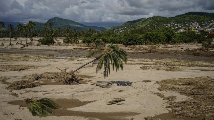 Potret Kehancuran di Pesisir Meksiko Akibat Badai John A man burns a dead horse after Hurricane John passed through Coyuca de Benitez, Guerrero state, Mexico, Monday, Sept. 30, 2024. (AP Photo/Felix Marquez)