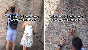 Turis Mengukir Nama Pacarnya Dengan Kunci Di Colosseum Di Roma. Dia Menghadapi Denda 18.000 euro atau Rp 300 juta. Foto: Demilked
