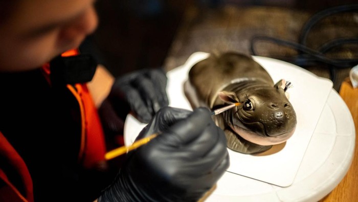 Moo Deng cakes (cakes in the shape of the pygmy hippo who has recently become a viral internet sensation) are displayed at the Vetmon Cafe (Magic Cafe) in Bangkok, Thailand, September 25, 2024. REUTERS/Athit Perawongmetha