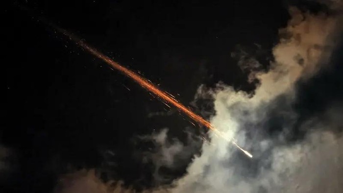 This picture shows projectiles being intercepted by Israel near the northern city of Baqa al-Gharbiya on October 1, 2024. (AFP)