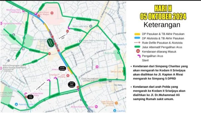 Pengalihan arus di Jalur Sudirman, Palembang tepatnya di depan Makodam II/Sriwijaya.