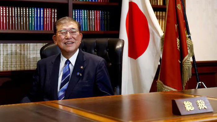 Shigeru Ishiba, the newly elected leader of Japans ruling party, the Liberal Democratic Party (LDP) poses in the party leaders office after the LDP leadership election, in Tokyo, Japan September 27, 2024. REUTERS/Kim Kyung-Hoon/Pool/File Photo Purchase Licensing Rights