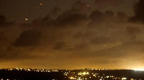 Projectiles fly in the sky after Iran fired a salvo of ballistic missiles at Israel amid ongoing hostilities between Hezbollah and Israeli forces, as seen from Tyre,  southern Lebanon October 1, 2024. REUTERS/Aziz Taher