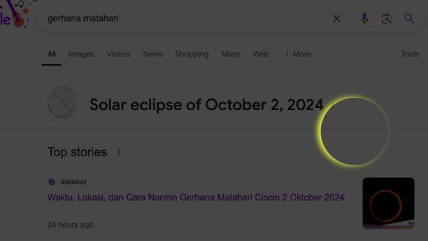 Animasi gerhana Matahari di pencarian Google.