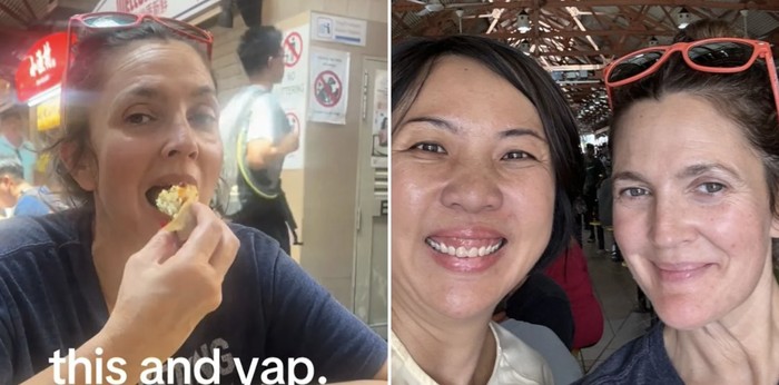 Drew Barrymore Charlies Angels Asyik Makan Lumpia dan Tumis Kangkung