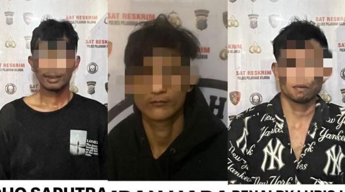 Ketiga pelaku saat diamankan di kantor polisi. (Dok. Polres Pelabuhan Belawan)