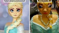 Dalam film Frozen, Elsa digambarkan sebagai ratu yang cantik. Tetapi pada kue ini Elsa berubah menjadi sulit dikenali. Foto: Bored Panda