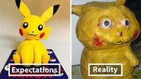 Memesan kue berbentuk karakter Pokemon, sepertinya pelanggan ini harus meminta uangnya kembali. Pikachu yang kuning imut berubah menjadi menyeramkan. Foto: Bored Panda