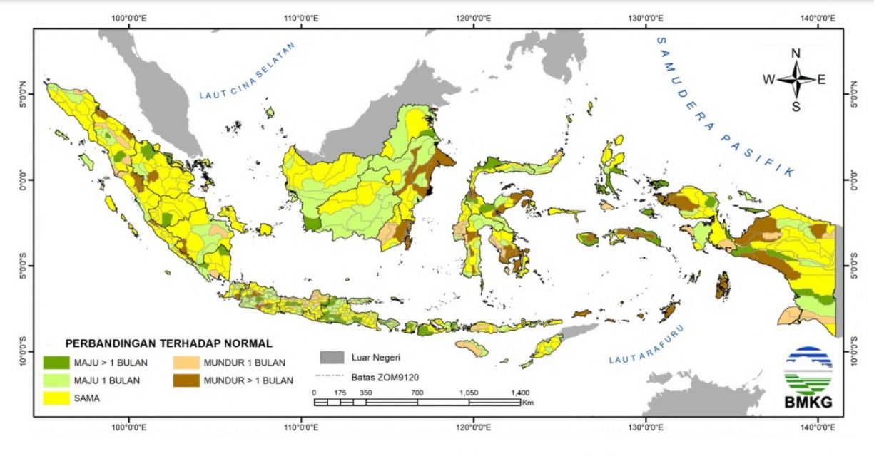 Prediksi Durasi Musim Hujan 2024/2025, pemutakhiran 3 Oktober 2024. (Dok. BMKG)