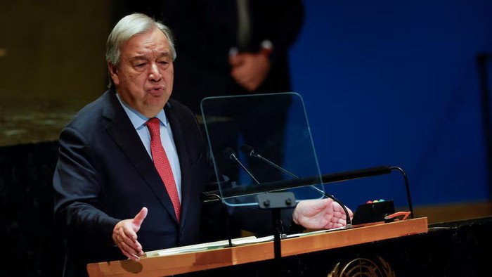 United Nations Secretary-General Antonio Guterres addresses the 79th United Nations General Assembly at U.N. headquarters in New York, U.S., September 24, 2024. REUTERS/Shannon Stapleton/File Photo Purchase Licensing Rights