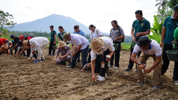 Distan PP Karangasem bersama petani saat menanam padi gogo beberapa waktu lalu. (Dok. Distan PP Kabupaten Karangasem)