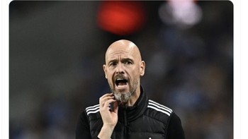 Akun Fabrizio Romano memuat pernyataan Ten Hag yang meminta fans bersabar karena tim masih dalam proses dan baru bisa dihakimi di akhir musim. Foto: X.com