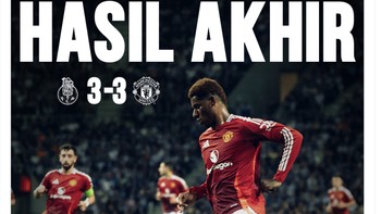 Hasil akhir dari laga MU dan FC Porto adalah imbang 3-3. Foto: X.com