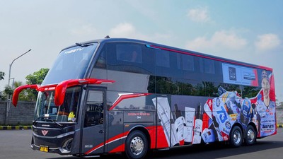 Potret Bus Juragan99 Trans dengan Livery ala Tim Gresini MotoGP