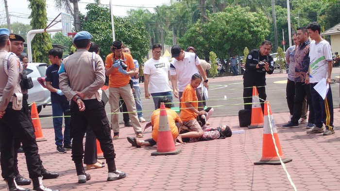Rekonstruksi pembunuhan anak dilakan, di Lebak, Banten.