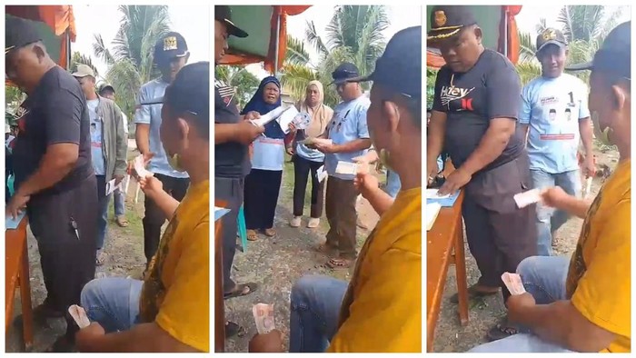 Video viral bagi-bagi uang ke warga yang pakai baju gambar paslon Pilkada Lampung Tengah.