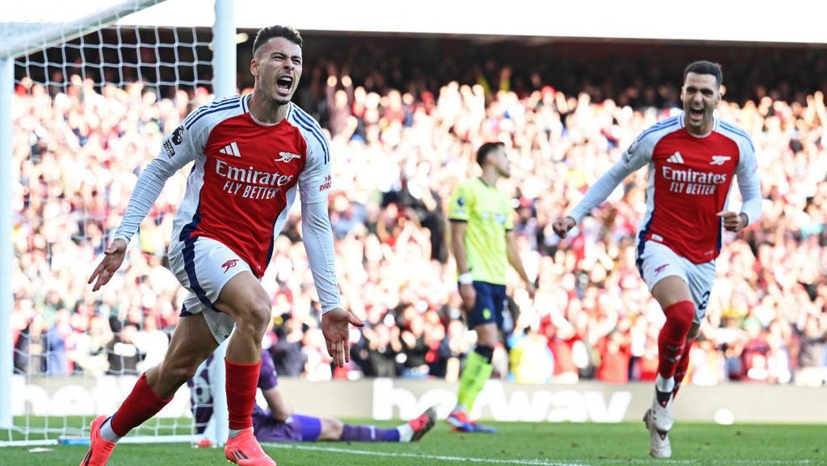 Perayaan gol Gabriel Martinelli. (Foto: Arsenal FC via Getty Images/Stuart MacFarlane)