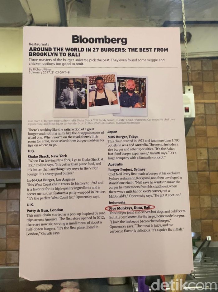 Five Monkeys, gerai burger yang masuk daftar terbaik dunia menurut Bloomberg