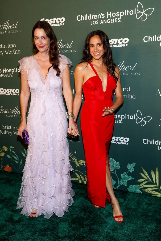 Meghan Markle LOS ANGELES, CALIFORNIA - OCTOBER 05: (L-R) Kelly McKee Zajfen and Meghan, Duchess of Sussex attend the 2024 Children's Hospital Los Angeles (CHLA) Gala at L.A. Live Event Deck Top Floor Of The West Lot on October 05, 2024 in Los Angeles, California. (Photo by Tommaso Boddi/Getty Images)