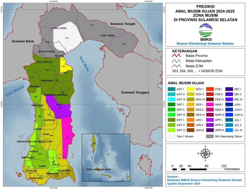 Prakiraan Awal Musim Hujan 2024-2025 Sulawesi Selatan