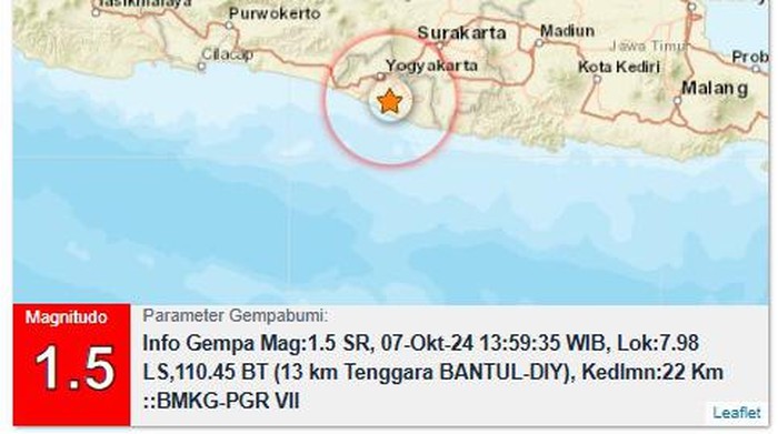 Gempa Bantul M 1,5 pada Senin (7/10/2024).