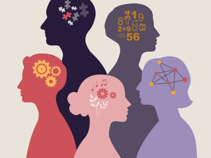 Neurodiversity illustration. People with different mindsets or psychological features.